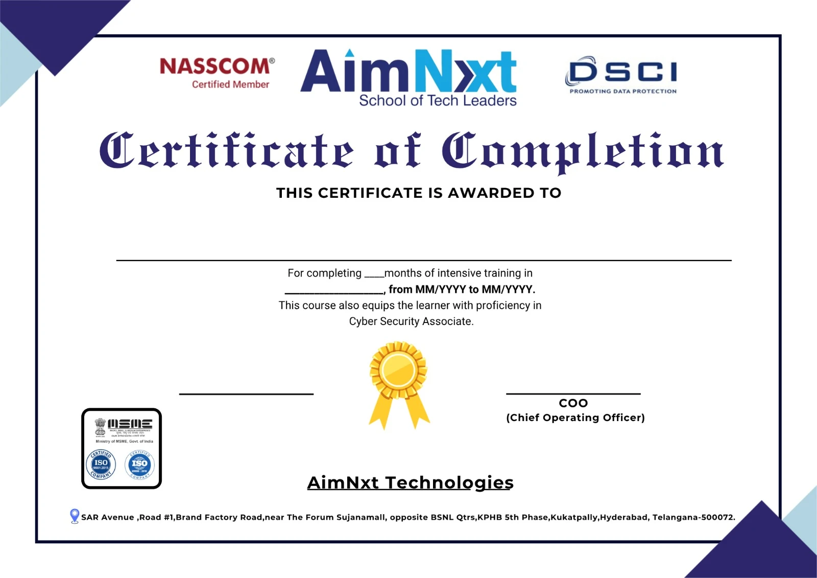 AimNxt Course Completion Certificate
