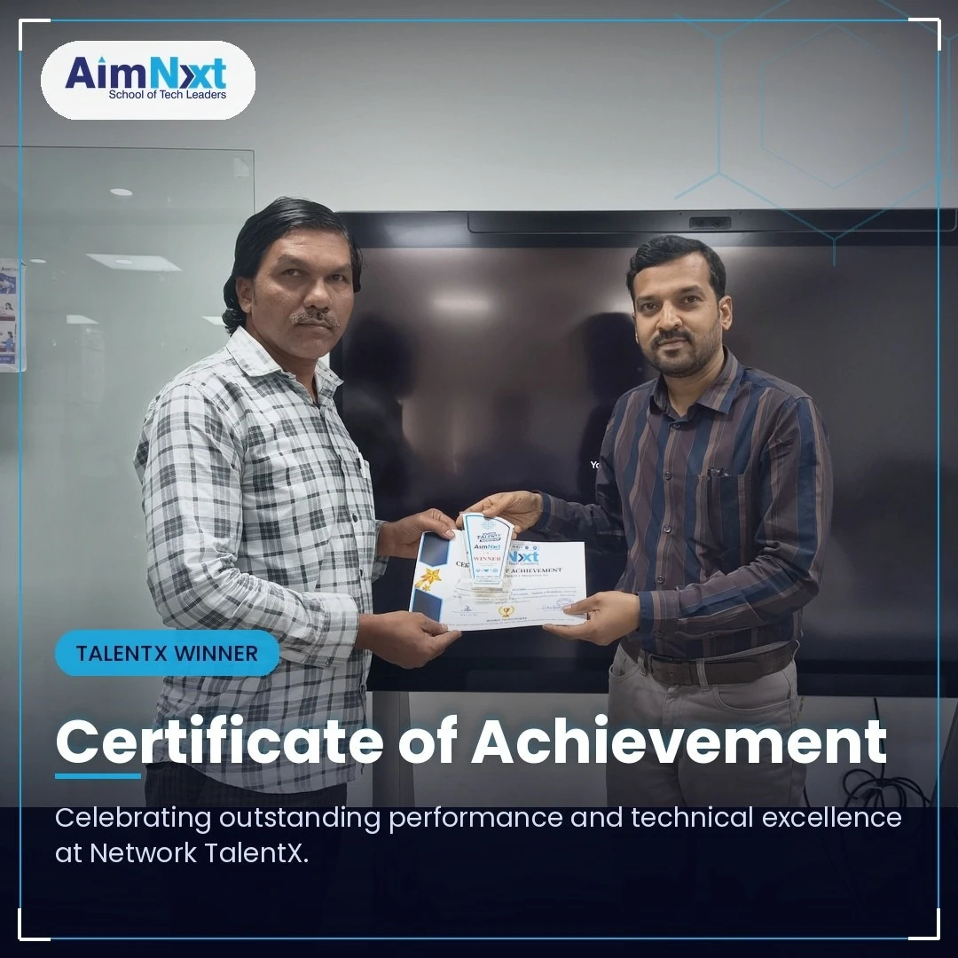 Network TalentX Winner 1 receiving a certificate of achievement at AimNxt