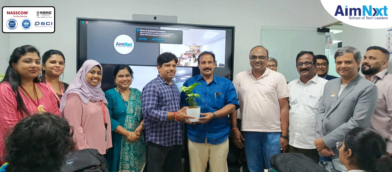 AimNxt team and guests posing together during the ICMAI Placement Drive