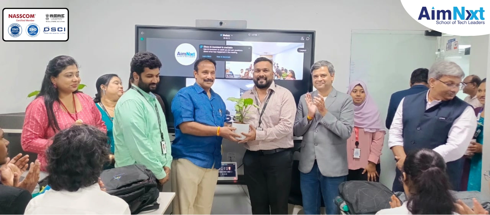 Guests and AimNxt team members participating in the ICMAI Placement Drive ceremony